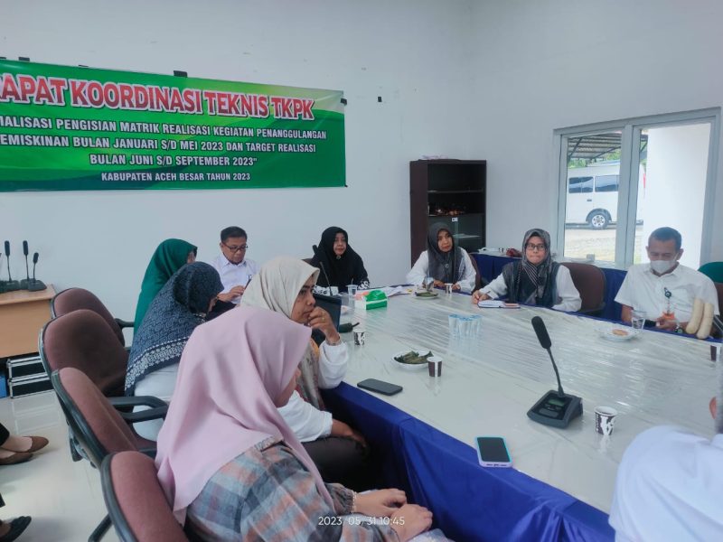 Kepala Bappeda Aceh Besar, Rahmawati, SPd, memimpin Rapat Koordinasi Teknis TK PK di Aula Bappeda Aceh Besar, Kota Jantho, Rabu (31/5/2023).