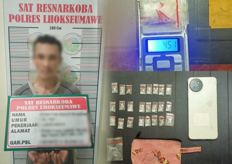 MZ alias LA (40 tahun) warga Desa Meuria Paloh, Kecamatan Muara Satu, Kota Lhokseumawe. Foto: Humas Polres Lhokseumawe 