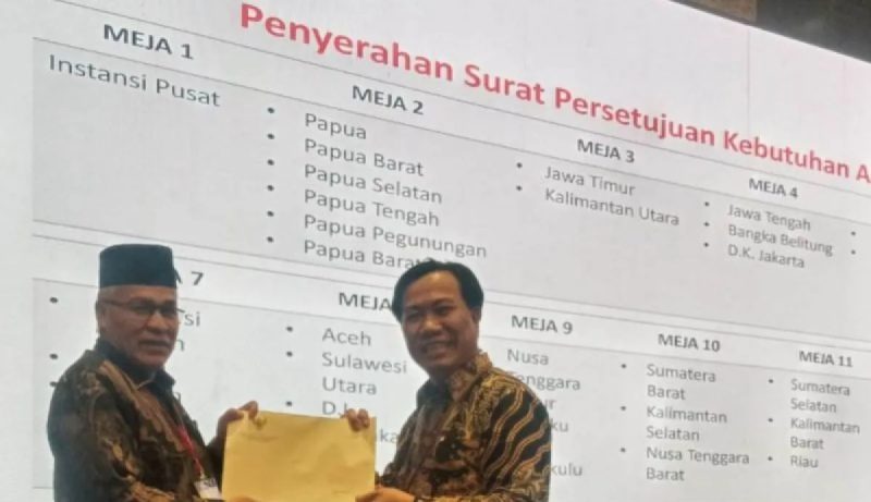 Kepala BKPSDM Aceh Barat Nyak Na (berpeci) menyerahkan usulan kebutuhan CPNS formasi tahun 2024 kepada Kementerian Pendayagunaan Aparatur Negara, Reformasi, Birokrasi di Jakarta, Selasa (19/3/2024). (Foto: noa.co.id/FA)