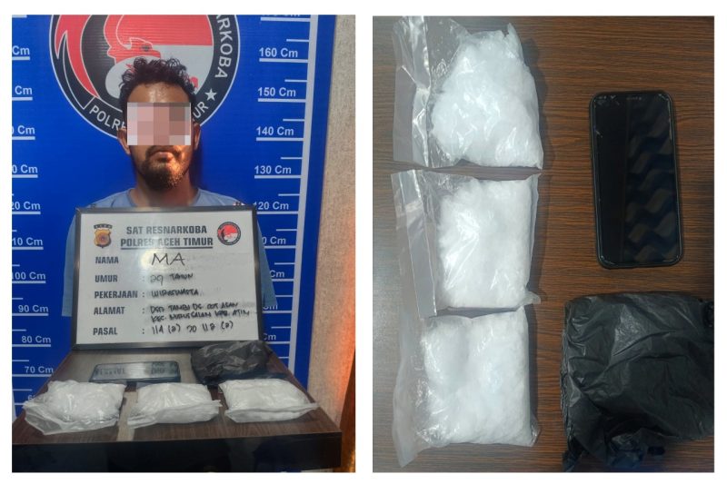 Satres Narkoba Polres Aceh Timur Amankan Pelaku Tindak Pidana Penyalahgunaan Narkotika, Sita 300 Gram Sabu.Foto. Dok. Humas Polres Aceh Timur. 