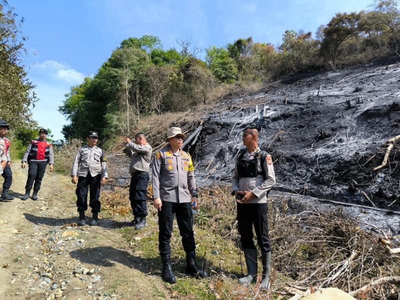 Kapolres Pidie, AKBP Jaka Mulyana, saat meninjau lokasi kebakaran di Gampong Kupula Tanjong, Kecamatan Padang Tiji, Kamis, (25/7/2024). Foto: Dok. Humas Polres Pidie