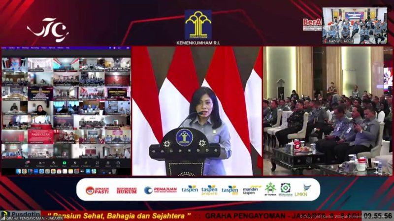 Plh. Sekretaris Jenderal Menteri Hukum dan HAM Min Usihen saat membuka kegiatan Pembekalan Purnabakti di lingkungan Kemenkumham secara daring di Graha Pengayoman, Jakarta (6/8/2024).( Humas Kanwil Kemenkumham Aceh).