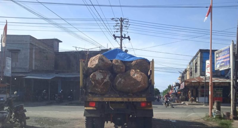 Truk pengangkut galian C berupa batu gajah. (Foto : Dok. Serikat Aksi Peduli Aceh (SAPA).