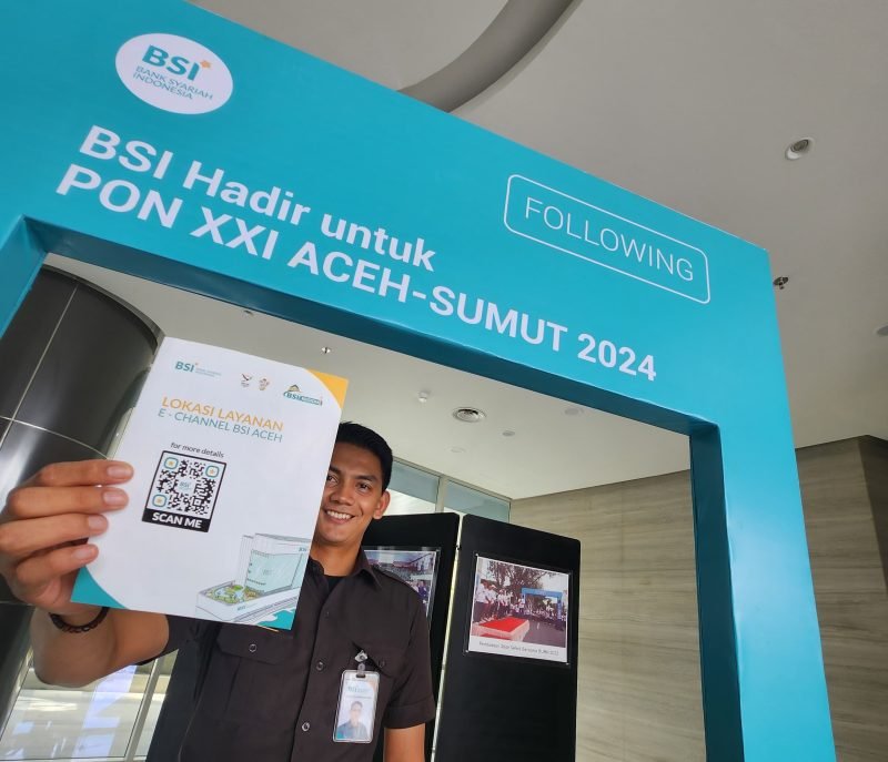 BSI Aceh Luncurkan Flyer Informasi Lokasi Layanan E - Channel Khusus untuk PON, Banda Aceh, Senin (2/9/2024). (Foto : Farid Ismullah/NOA.co.id).