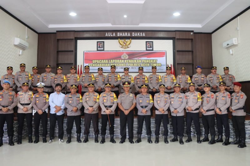 Kapolres Aceh Timur Pimpin Upacara Kenaikan Pangkat Pengabdian.Dok.Ist