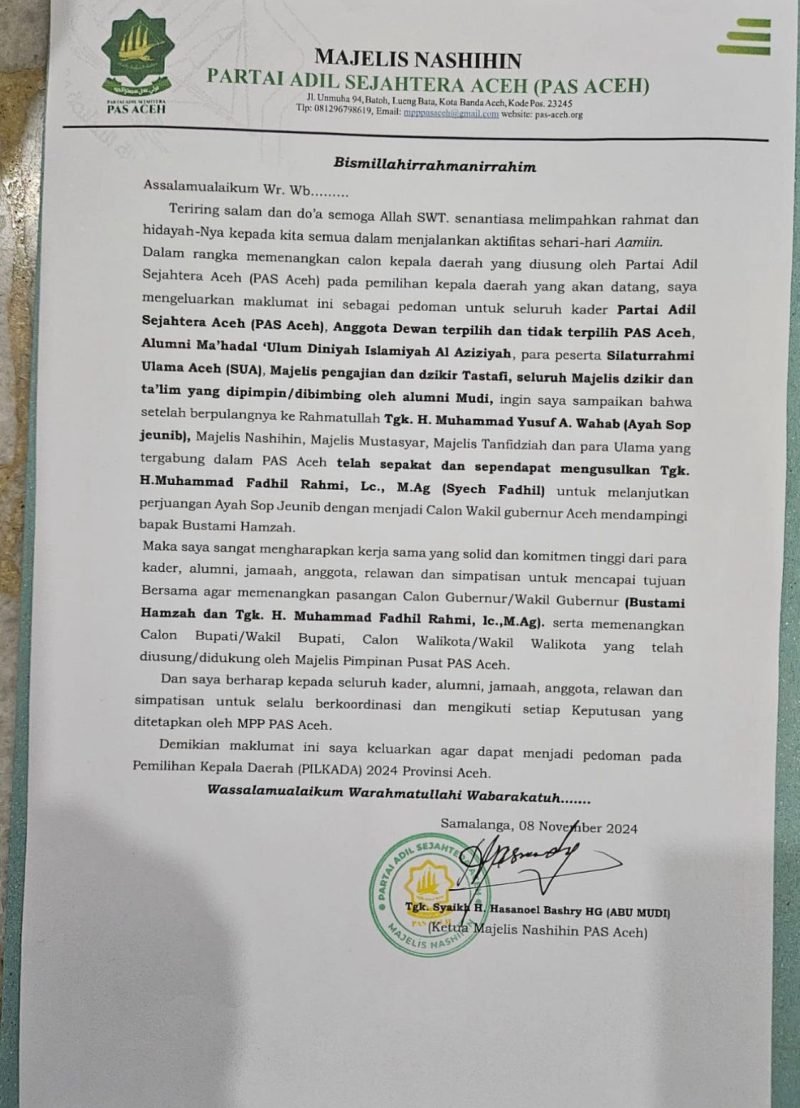 Abu Mudi Keluarkan Maklumat Guna Menangkan Bustami-Fadhil di Pilkada 2024. Foto: ist