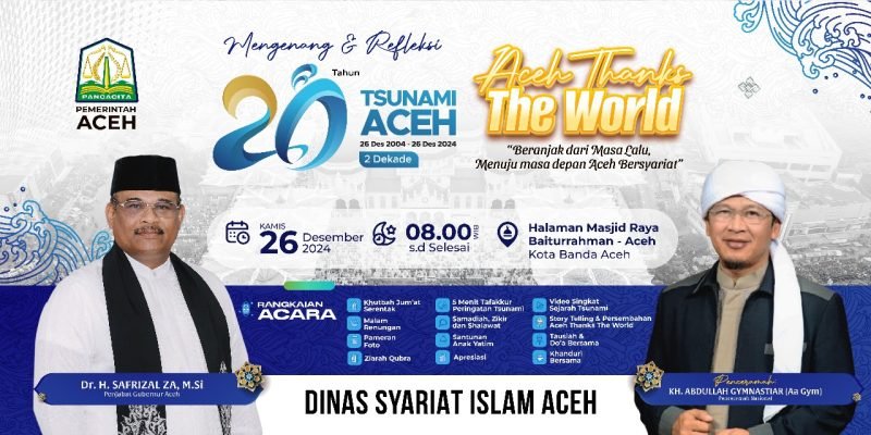 Berdzikir dan doa bersama mengenang 20 tahun tragedi gempa dan tsunami Aceh di Masjid Raya Baiturrahman, Kamis (26/12/2024). (Foto : Humas Pemerintah Aceh).