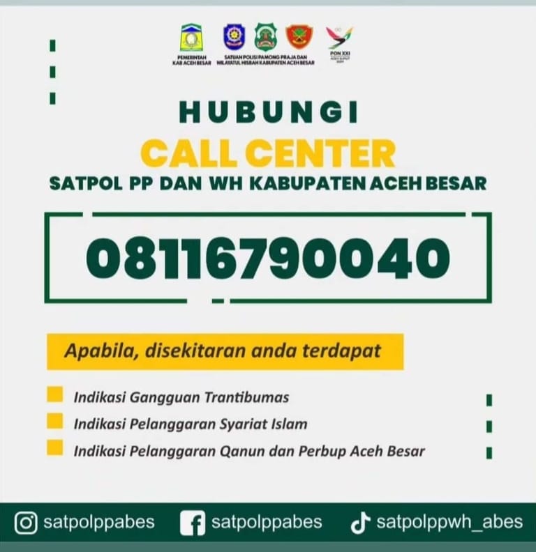 Satpol PP dan WH Aceh Besar Luncurkan Call Center untuk Pengaduan Masyarakat. Foto: Dok. Diskominsa Aceh Besar