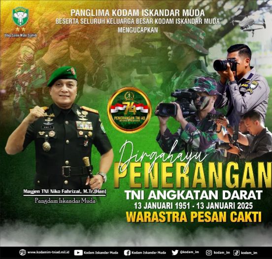 Panglima Komando Daerah Militer Iskandar Muda (Pangdam IM), Mayor Jenderal TNI Niko Fahrizal, M.Tr. (Han). Foto: Dok.