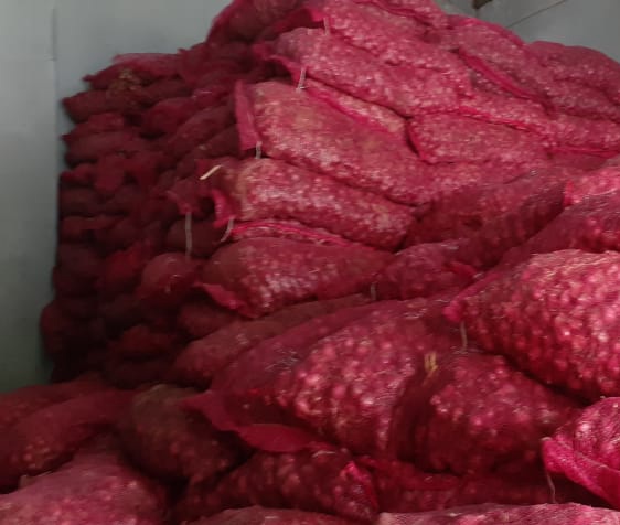 Bawang impor ilegal yang disita dari penindakan penyelundupan di tempat Penimbunan Pabean (TPP) Bea Cukai, Banda Aceh, Selasa (18/2/2025). (Foto : Farid Ismullah/NOA.co.id).