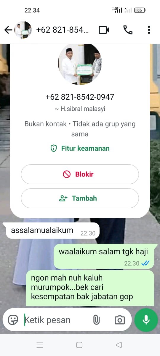 Waspada, Nama Bupati Pidie Jaya Dicatut untuk Penipuan via WhatsApp. Foto: Dok. bukti screenshot