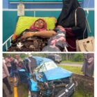 Korban laka lantas Ramlah warga Gampong Ujong Pie, Kecamatan Muara Tiga, Pidie saat dirawat di RSU Tgk Chik Ditiro, Sigli dan kondisi mobilnya. (Foto.Amir Sagita.NOA.co.id). 