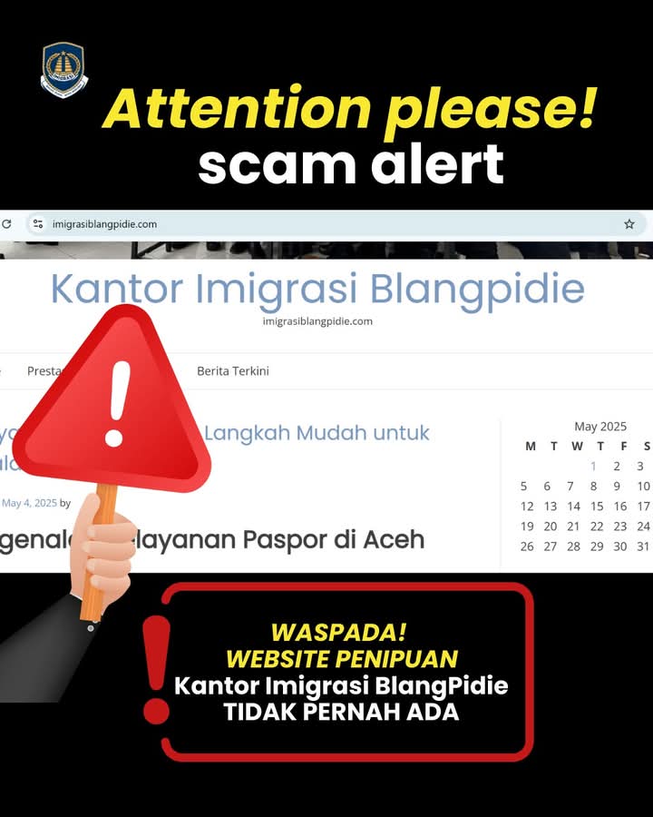 Waspada! Website Penipuan Kantor Imigrasi Blang Pidie. (Foto : NOA.co.id/HO-Kanwil Ditjenim Aceh).