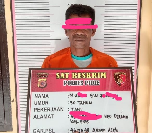 Pelaku pemerkosaan anak tiri Dibekuk Satreskrim Polres Pidie, Rabu (6/5/2025) (Dok.Humas Polres.NOA.co.id)