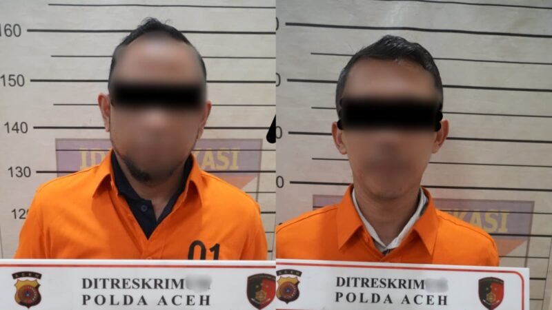 Penyidik Polda Aceh Tahan Dua Karyawan Bank Aceh Syariah Cabang Bener Meriah. Foto: Bidhumas Polda Aceh