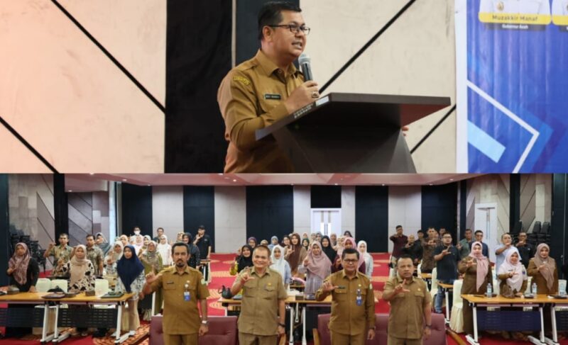 Kepala Dinas Perpustakaan dan Kearsipan Aceh (DPKA), Edi Yandra dalam kegiatan Bimbingan Teknis dan Sosialisasi Program Transformasi Perpustakaan Berbasis Inklusi Sosial, di Aula Layanan Perpustakaan DPKA. Foto: Dok. Humas DPKA