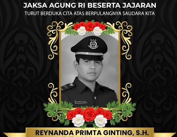 Ucapan belasungkawa dari Jaksa Agung ST Burhanuddin atas meninggalnya seorang staf Pidsus Kejaksaan Negeri (Kejari) Simalungun, Reynanda Primta Ginting (26), yang hanyut di Sungai Asahan, Sumatera Utara, saat menjalankan tugasnya. (Foto : NOA.co.id/Farid Ismullah).