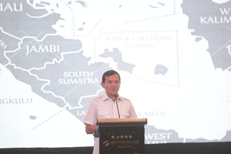 Wakil Gubernur Aceh, Fadhlullah memberikan sambutan pada peluncuran dan deklarasi kemitraan kelapa sawit berkelanjutan Aceh di hotel hermes, Banda Aceh,  Rabu (13/8/3025). Foto: Dok. Biro Adpim Setda Aceh