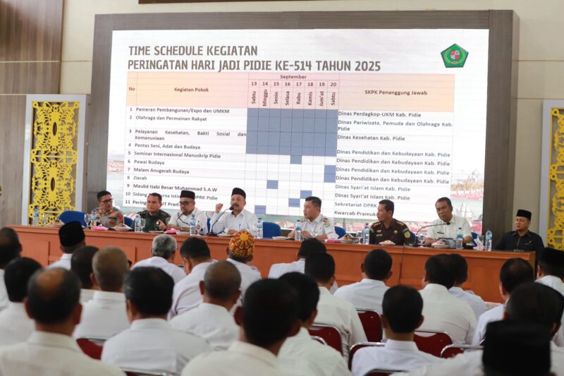 Rapat persiapan Maulid dan memperingati hari jadi Kabupaten Pidie ke 514 di Oproom Sekdakab Pidie, Rabu (3/9/2025) (Foto.Amir Sagita.NOA.co.id).