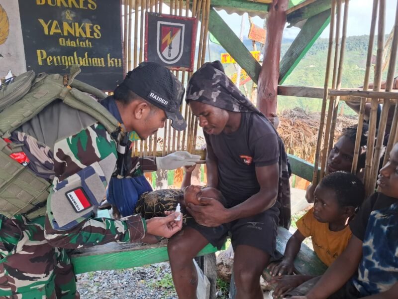 Sambut HUT ke-80 TNI, Satgas Yonif 112/DJ Gelar Bakti Sosial, Pengobatan Gratis dan Pembagian Pakaian di Puncak Jaya. Foto: Dok. Humas Pendam IM