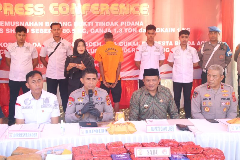 Polda Aceh Berhasil Gagalkan Peredaran 80,5 Kg Sabu, 1,3 Ton Ganja, dan 1 Kg Kokain. Foto: Dok. Bidhumas Polda Aceh