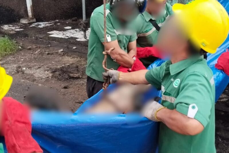 Salah satu karyawan yang menjadi korban K3 pada bulan September saat melakukan penempelan dan pengelasan elbow pipa Fan Winowing di Pabrik PT. PLB 1 Kec. Gunung Meriah, Aceh Singkil. (Foto : Dok.Noa.co.id).