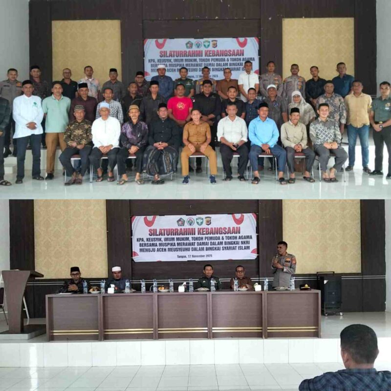 Para unsur Muspika, KPA, tokoh masyarakat, dan perwakilan gampong menghadiri kegiatan Silaturahmi Kebangsaan di Kecamatan Tangse, Pidie, Senin (17/11/2025). Foto: Dok. Istimewa