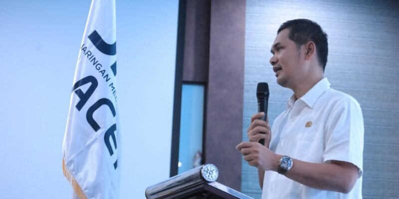 Sekda Aceh, M. Nasir, menyampaikan sambutan pada Musyawarah Daerah JMSI Aceh di Hotel Kyriad Muraya Banda Aceh, Rabu (19/11/2025). Foto: Dok. Biro Adpim Setda Aceh