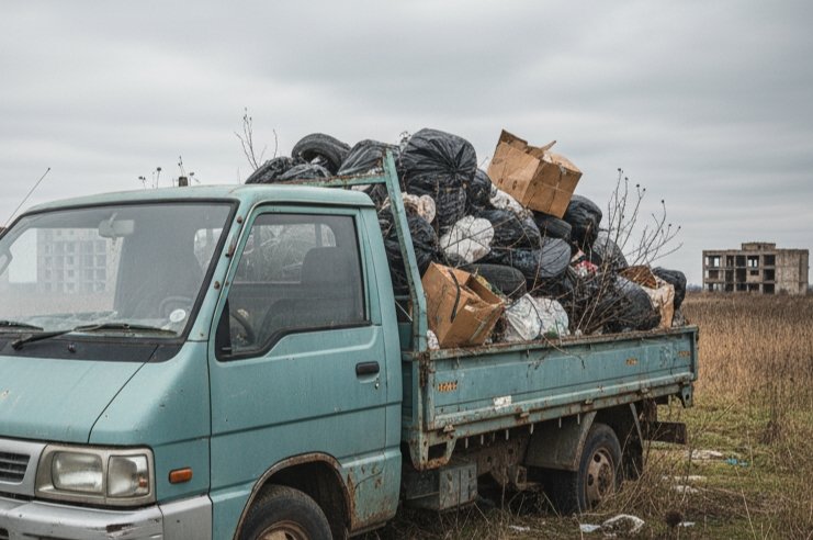 Ilustrasi mobil pickup pengangkutan sampah.
