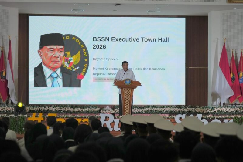 Menko Polkam Djamari saat membuka kegiatan BSSN Executive Town Hall 2026 di Depok, Jawa Barat, Senin (19/1/2026).(NOA.co.id/HO-Kemenko Polkam RI).