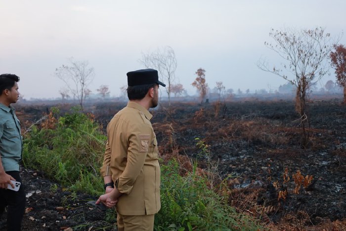 Wakil Bupati Aceh Barat Said Fadheil, SH saat meninjau lokasi Kebakaran Hutan dan Lahan di Desa Suak Raya, Kecamatan Johan Pahlawan, Senin (26/1/2026). Foto: Dok. Pemkab Aceh Barat