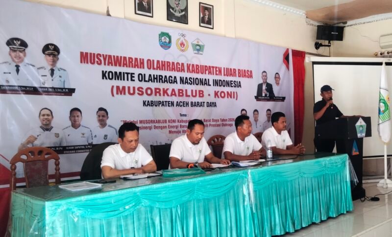 Zulkarnain saat pidato perdana pasca ditetapkan sebagai Ketua terpilih KONI periode 2026-2029 di Arena Motel Blangpidie. Foto. Dok. Teukunizar/NOA.co.id