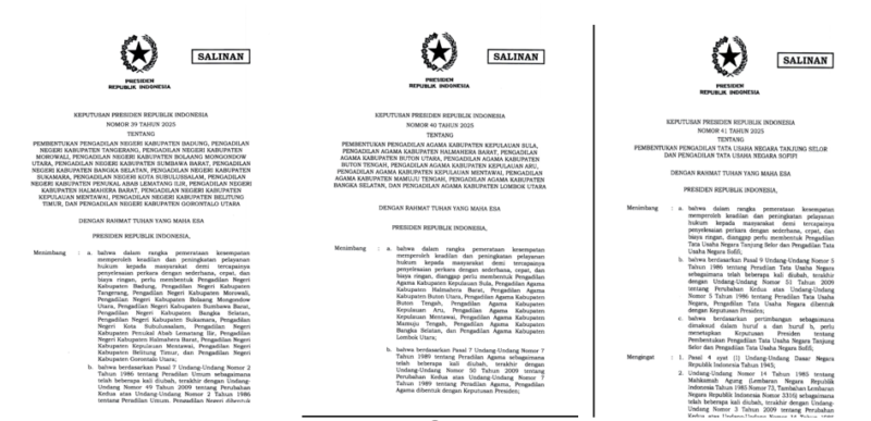 Surat Keppres Nomor 39 Tahun 2025, Keppres Nomor 40 Tahun 2025 dan Keppres Nomor 41 Tahun 2025 (Foto : Istimewa).