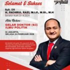 Poster ucapan selamat atas capaian Fachrul Razi yang resmi menyandang gelar Doktor Ilmu Politik di Jakarta, Selasa (24/2/2026). Foto: Dok. Istimewa