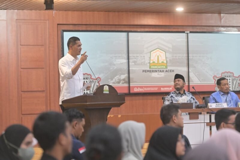 Sekretaris Daerah Aceh, M. Nasir melaunching Dashboard Peta aksi dan Partisipasi masyarakat untuk penanggulangan bencana Aceh di Gedung Serbaguna Setda Aceh, Banda Aceh, Jumat (27/2/2026). Foto: Dok. Istimewa