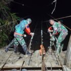 Tim gabungan dari Vertical Rescue dan Yon TP 836 membangun jembatan gantung di Lhok Sanding, Kecamatan Meurah Dua, Kabupaten Pidie Jaya, Provinsi Aceh, Minggu (22/2/2026). (NOA.co.id/HO-BNPB).