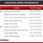 Informasi jadwal dan lokasi operasi pasar murah Pemerintah Kabupaten Aceh Jaya di sembilan kecamatan, yang dilaksanakan pada 25 Februari hingga 1 Maret 2026. Foto: Dok. Screenshot. Sanusi/NOA.co.id.