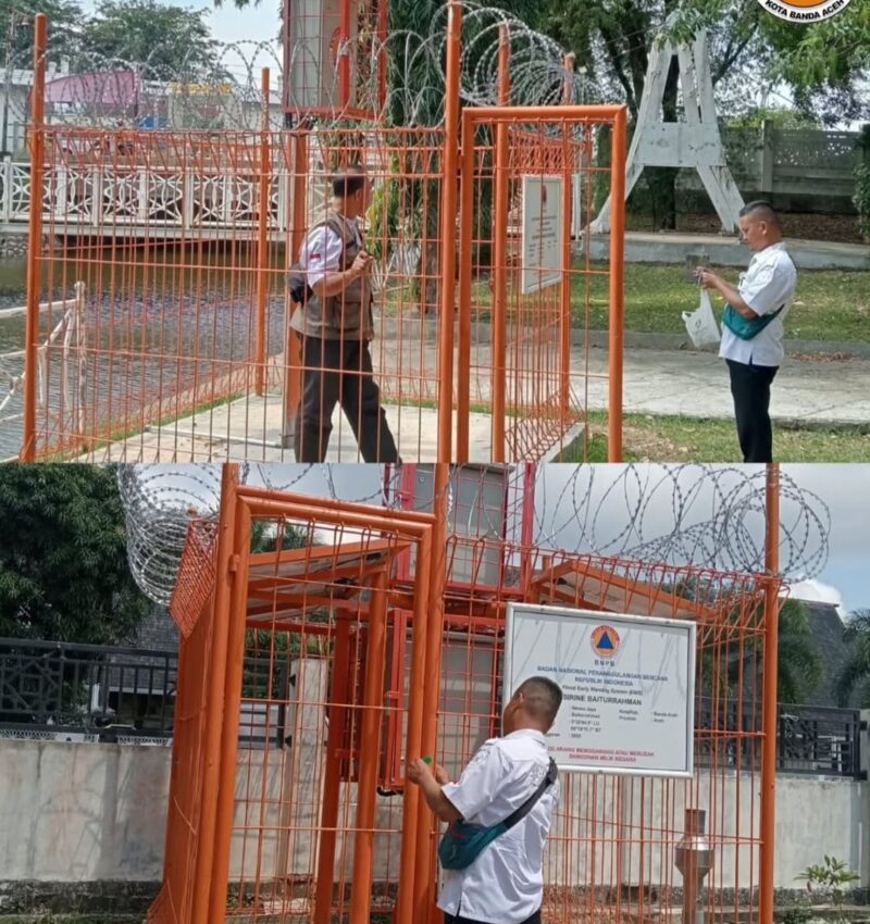 Petugas BPBD Banda Aceh memeriksa sirene peringatan dini tsunami menjelang uji coba Hari Kesiapsiagaan Bencana (HKB) 2026 di Banda Aceh, Jumat (24/4/2026). Foto: Dok. Istimewa 