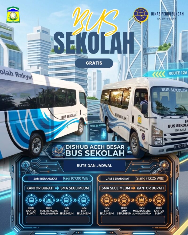 Armada bus sekolah terbaru Aceh Besar siap melayani rute antar-jemput pelajar secara gratis, Kota Jantho, Selasa (7/4/2026). Foto: Dok. Istimewa 