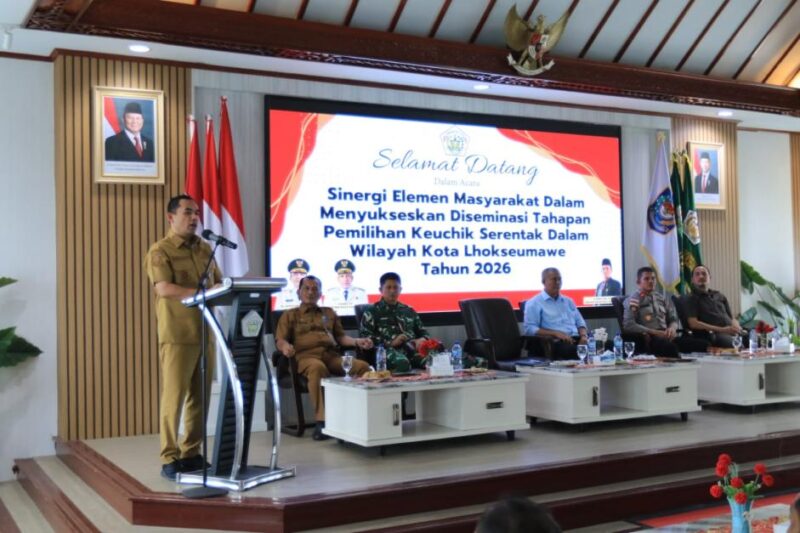 Dalam rangka  untuk penyebarluasan informasi tentang tahapan pemilihan keuchik diwilayah kota Lhokseumawe, Dinas Perberdayaan Masyarakat dan Gamping menggelar Desiminasi Tahapan Pmilihan Keuchik Serentak dalam wilayah kota Lhokseumawe yang berlangsung di Aula Setdako Selasa (28 /4/2026). Dok. Pemko Lhokseumawe