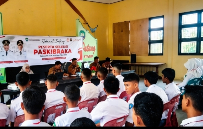 Kepala Badan Kesbangpol Abdya, Indra Darmawan memberikan arahan kepada peserta seleksi Paskibraka yang mengikuti ujian CAT. Foto. Dok. Teukunizar/NOA.co.id