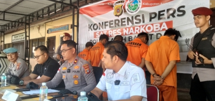Konferensi pers Polres Abdya terkait pengungkapan kasus narkoba. Foto. Dok. Teukunizar/NOA.co.id