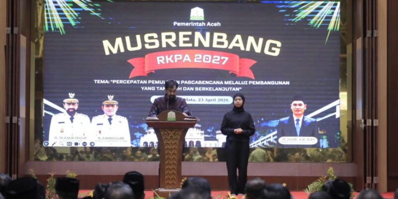 Gubernur Aceh, H. Muzakir Manaf, saat membuka secara resmi Musyawarah Perencanaan Pembangunan (Musrenbang) Rencana Kerja Pemerintah Aceh (RKPA) Tahun 2026 yang bertema 