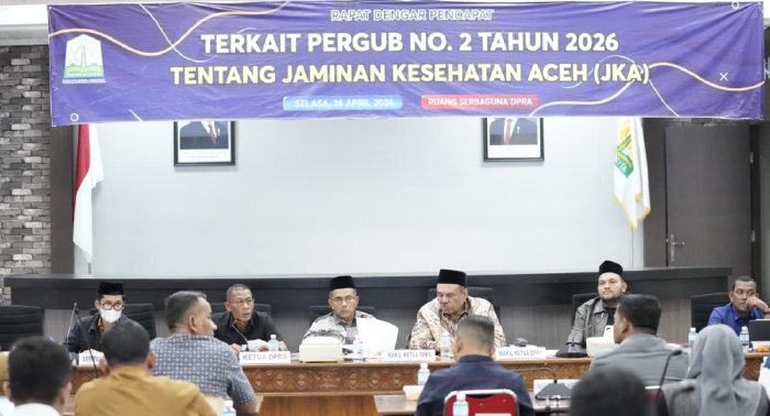 Suasana RDP DPRA bersama pemerintah, akademisi, dan pemangku kepentingan membahas Pergub JKA 2026, Selasa (28/4/2026). Foto: Dok. DPRA