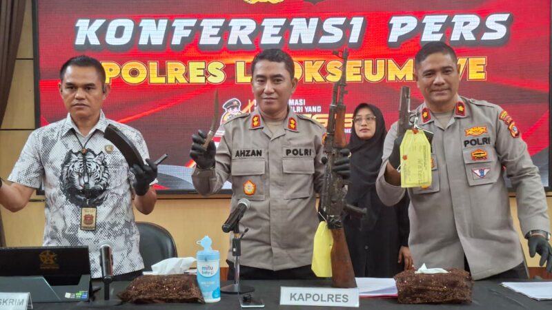 Konferensi pers terkait Polres Lhokseumawe berhasil mengungkap kasus kepemilikan senjata api ilegal. Dok. Ist