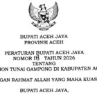 Tangkapan layar Peraturan Bupati Aceh Jaya Nomor 18 Tahun 2026 tentang Transaksi Non-Tunai Gampong, Foto: Dok. Sanusi/NOA.co.id