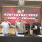 konfrensi pers oleh Kapolres Lhokseumawe ABBP Dr. Ahzan., S.H, S.I.K., M.S.M., M.H didampingi Kasat Narkoba IPTU Arizal dan Kasi Humas Polres Lhokseumawe  Salman Alfarasi., S.H., M.M dihadapan sejumlah awak media yang berlangsung digedung serbaguna Polres Lhokseumawe, rabu (8/4/2026) pagi. Dok. Ist