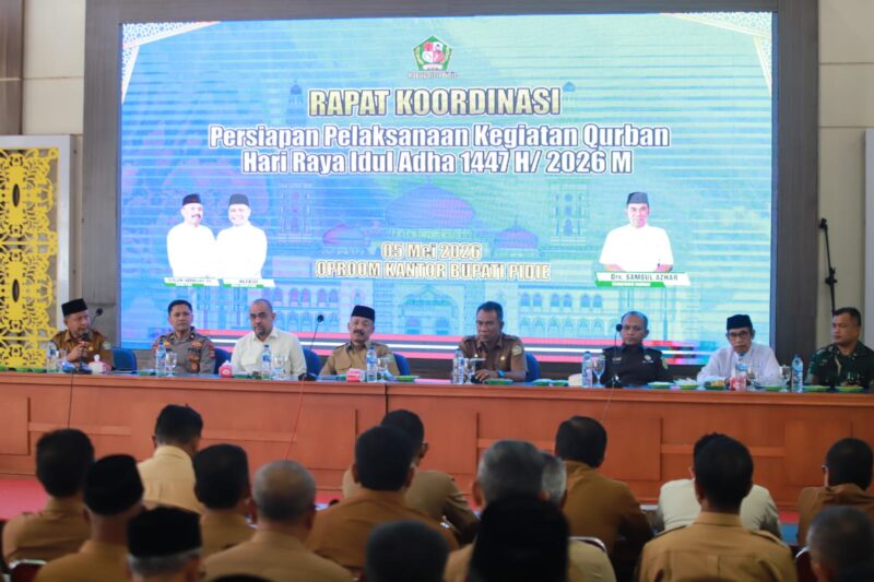 Rapat koordinasi persiapan kurban tahun 2026 di Oproom kantor Bupati Pidie, Selasa (5/5/2026) (Foto.IST).