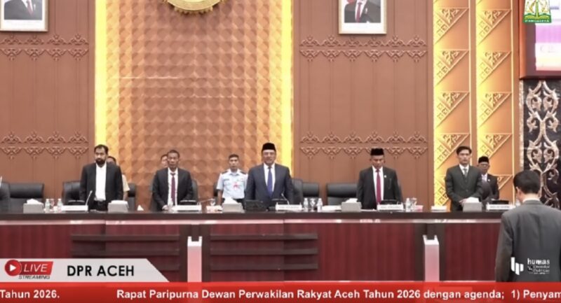 Suasana Rapat Paripurna DPRA terkait penyampaian rekomendasi LKPJ Gubernur Aceh, penutupan Masa Persidangan I, dan pembukaan Masa Persidangan II Tahun 2026 di Banda Aceh, Rabu (20/5/2026). Foto: Dok. DPRA
