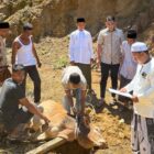 Staf ahli Ampon Bang, Husnul Jamil menyaksikan pemotongan hewan kurban bantuan Ampon Bang. Foto. Dok. Teukunizar/NOA.co.id